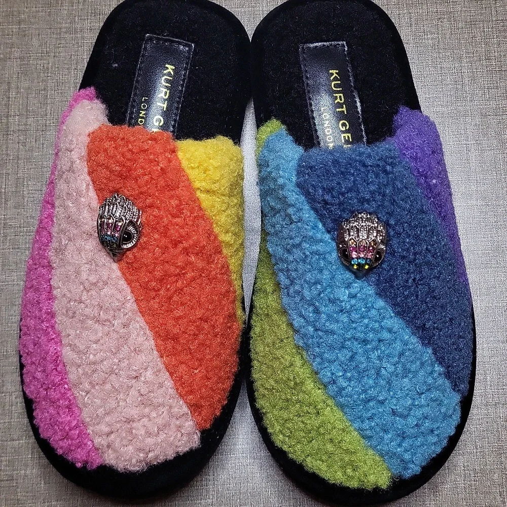 Kurt Geiger London Kensington Striped Faux-Shearling Slippers NWT -‎ Kids SZ 13